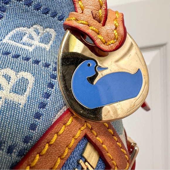 Dooney & Bourke Elisa Vintage Medium Hobo Blue DB Monogram Tan Leather - Picture 8 of 12